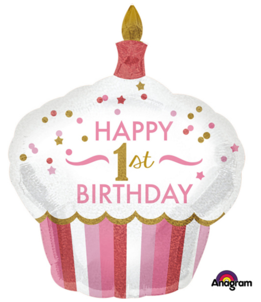 XXL Folieballon Figur - Muffin 1st Birthday Girl - 91cm x 73cm